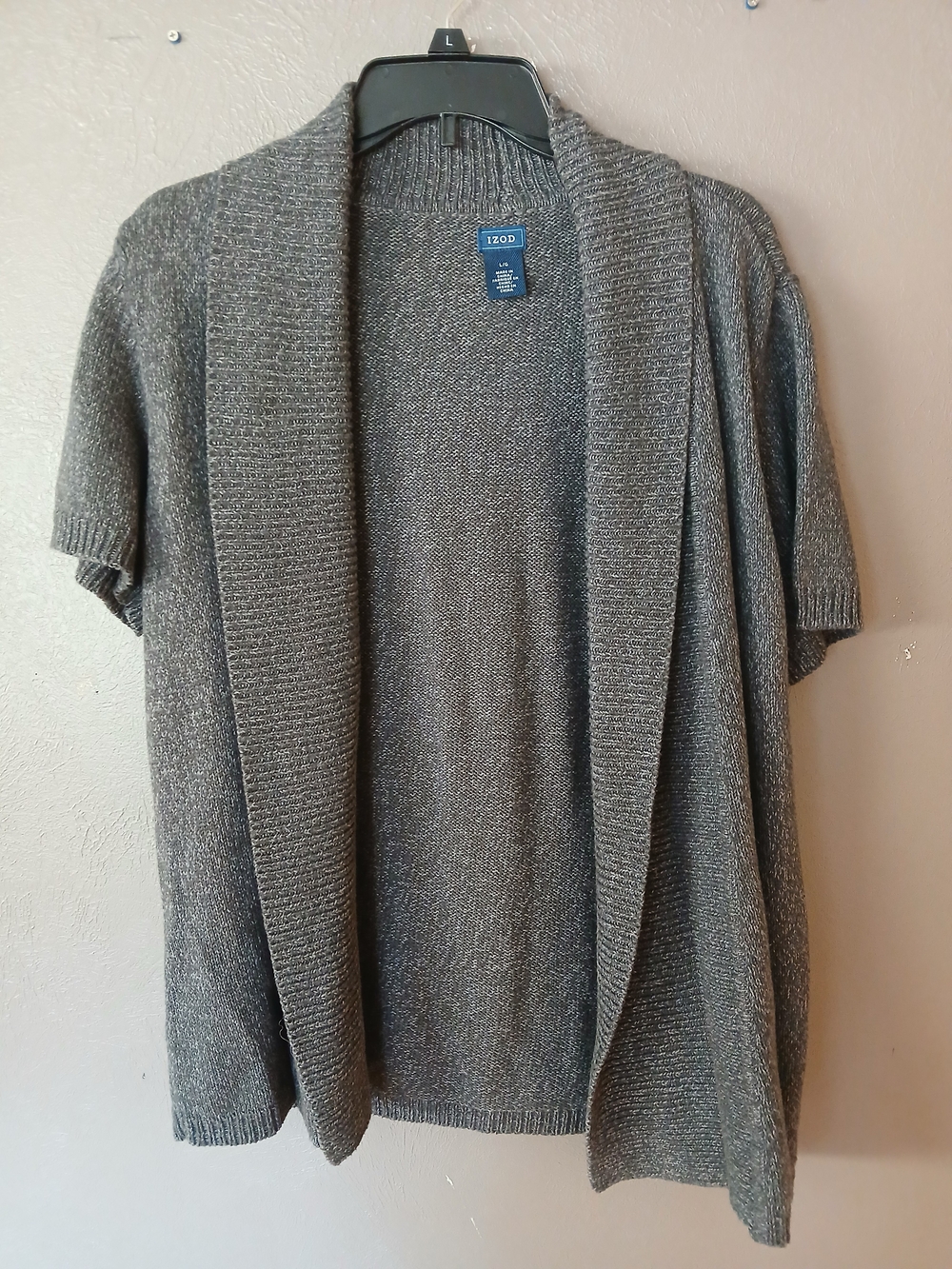 IZOD Women’s Short Sleeve Open-Front Cardigan Sweater - Gray